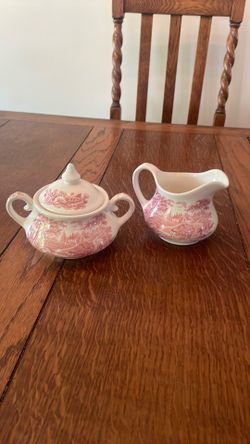 Red Transferware Vintage Creamer & Sugar set