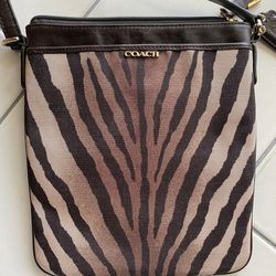 Coach Madison Cross Body Small Zebra print Purse Brown