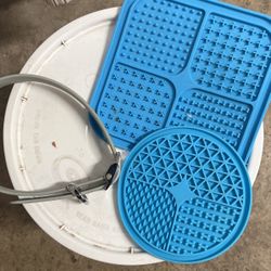 Silicone dog collar, and two lick mats