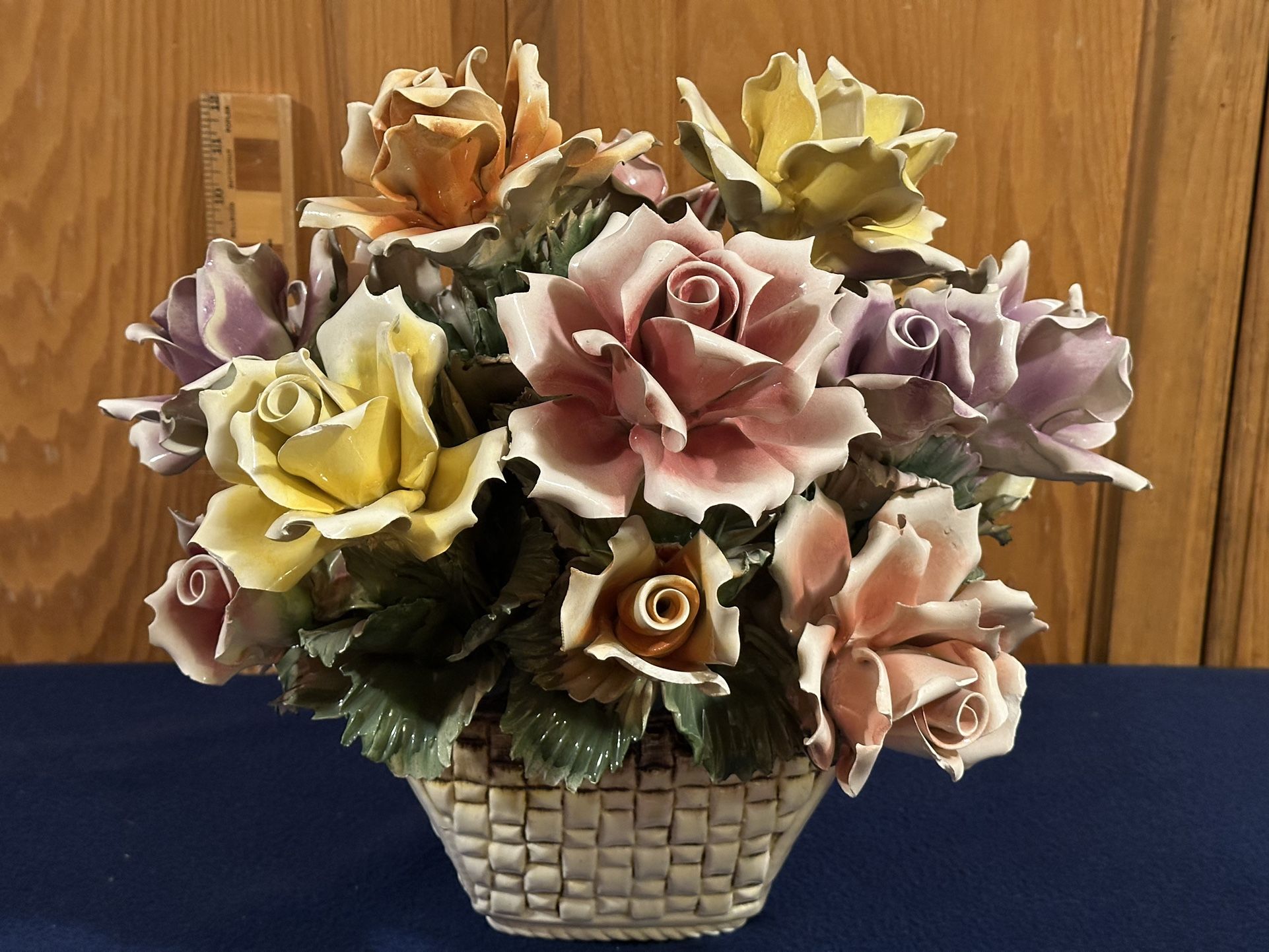 Absolutely Gorgeous Rare Large Vintage Capodimonte Rose Flower Basket Made in Italy