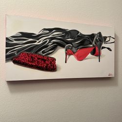 Art rectangular frame Sarasota Artist - heels and red purse art size 15x30