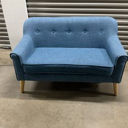 Blue Fabric Loveseat Sofa Mid Century Style 53”