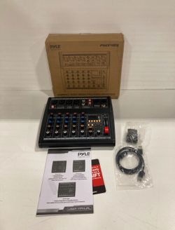 Pyle PMX466 6-Channel Audio Mixer, a compact sound board that includes Bluetooth connectivity and a USB recording interface. 

Included in the Box;
Au