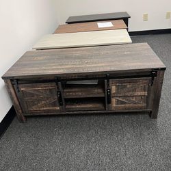 OKD 48 Inch Farmhouse Coffee Table with Sliding Barn Doors,