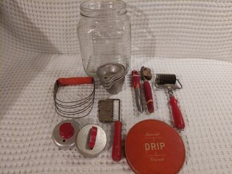 Vintage Kitchen Tool Lot with Glass Jar