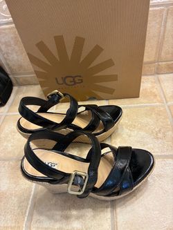 UGG black leather wedge sandals size 5.5