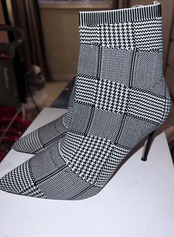 Black And White Plaid Heel Boot