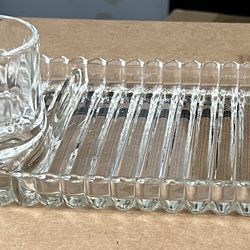 8 Vintage Hazel- Atlas Orchard Glass Crystal  Sip, Snack, Smoke Trays With Cups!