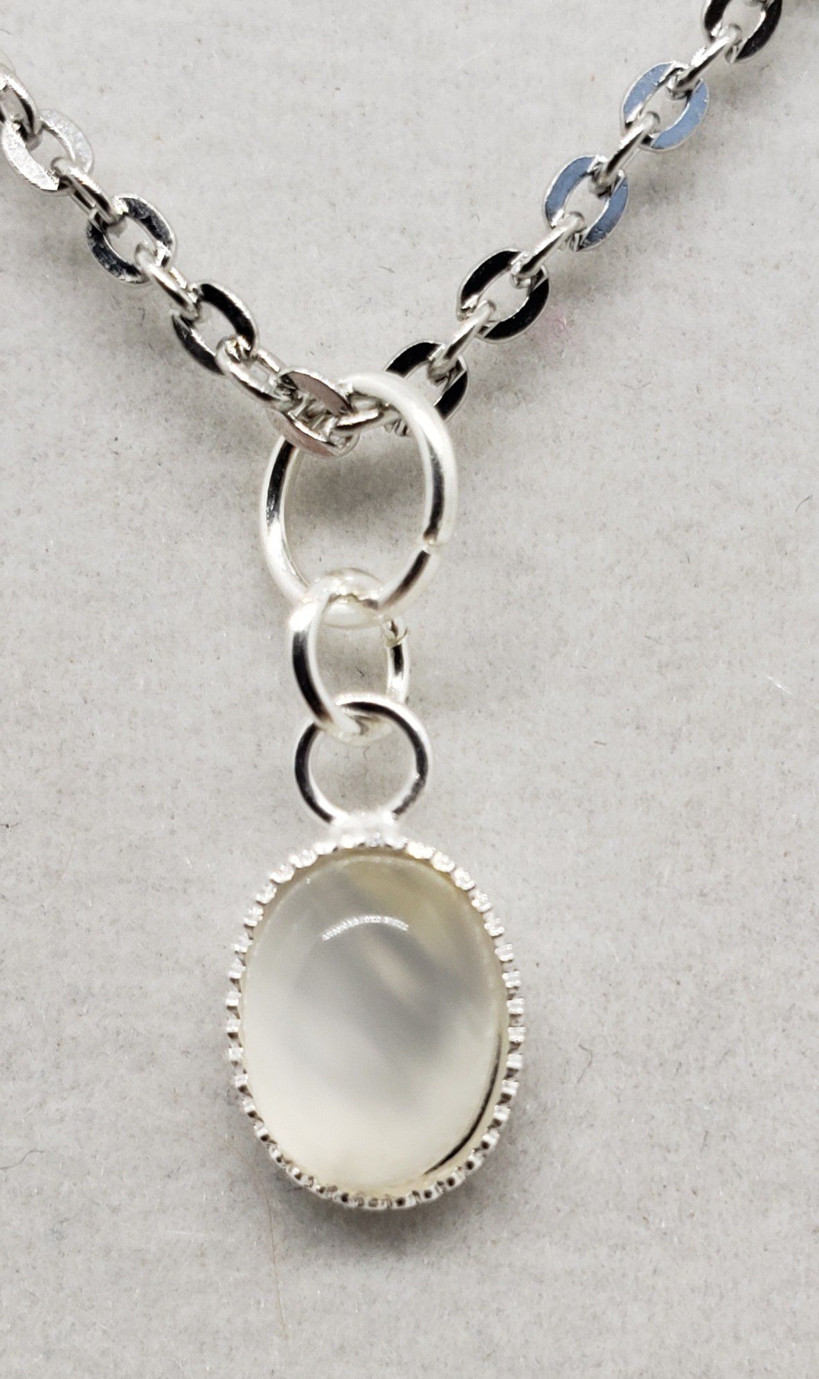 Natural Oval Moonstone Silver Necklace