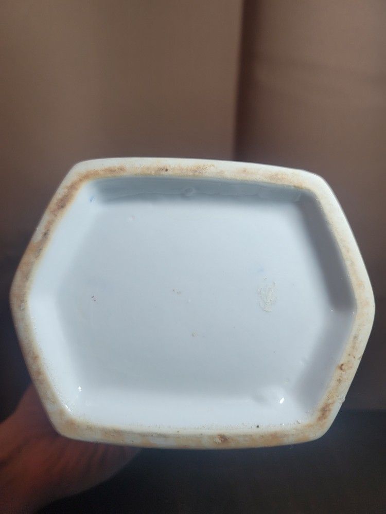 Vintage Blue and White Hand Painted Hexagon Vase