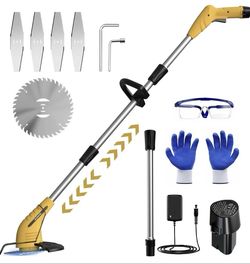 Cordless Grass Trimmer 12V w/ Battery & Blades, Lightweight, Adjustable 32”-64”