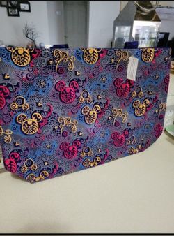 Disney Parks Purple Velvet Tote Bag w/ Multi-Color Embroidered Iconic Mickey Head.