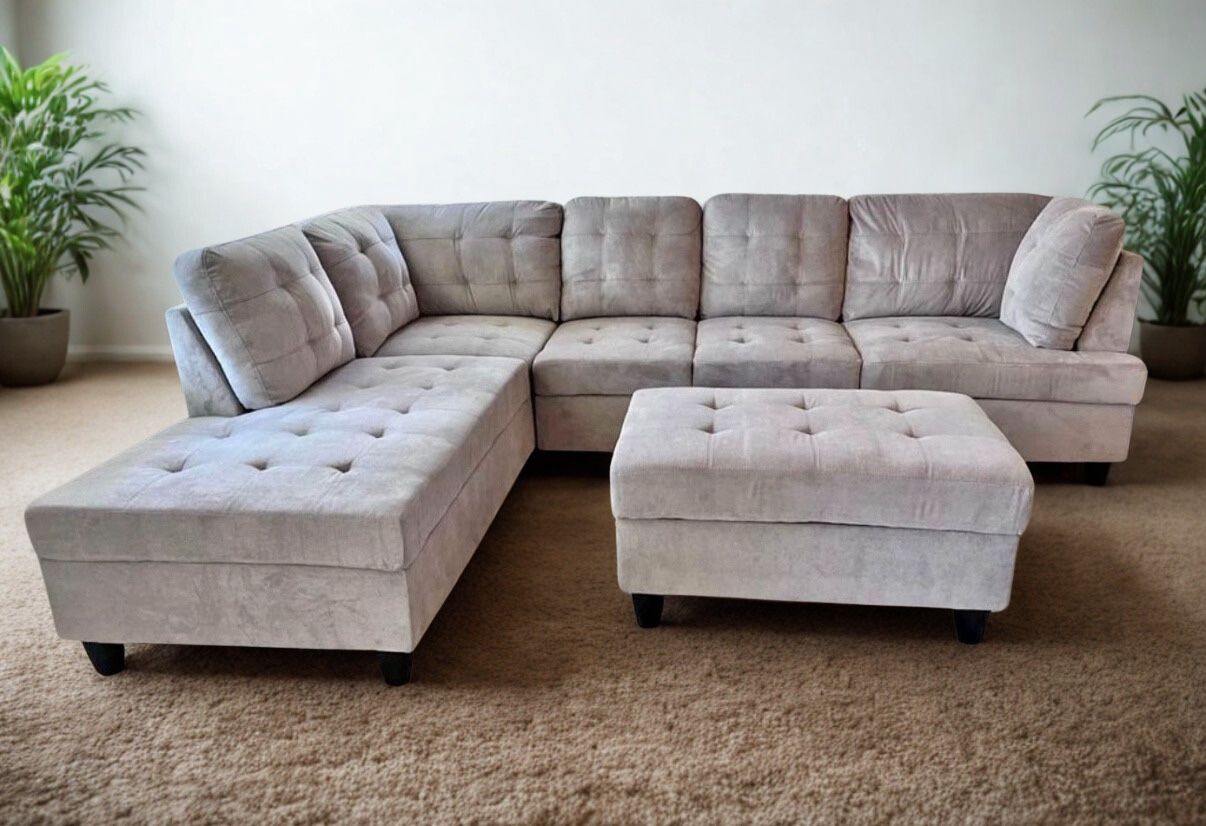 New Sectional + Storage Ottoman — Left or Right Chaise — Delivery Available