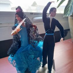 Vintage Mid Century Marin Chiclana Spain Blue Flamenco Dancer Figurines