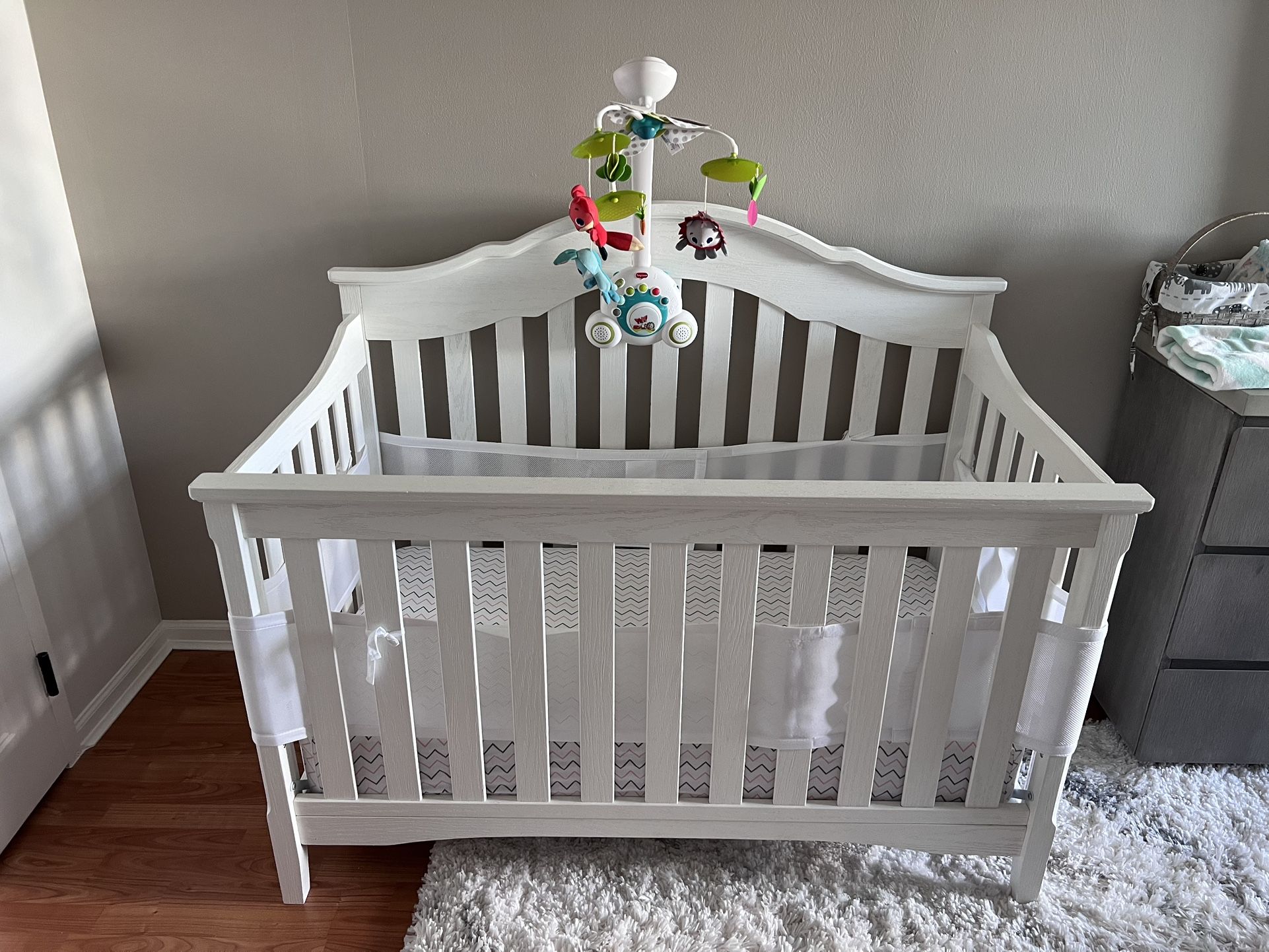 White Baby Crib + Accessories-EXCELLENT condition
