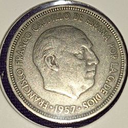 1957 (58) Spain 5 Peseta Coin