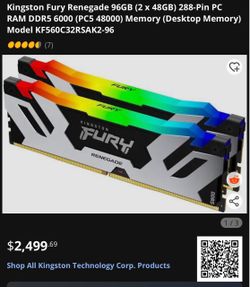 Kingston Fury Renegade 96GB (2 x 48GB) DDR5 6400 - Model KF564C32RSAK2-96