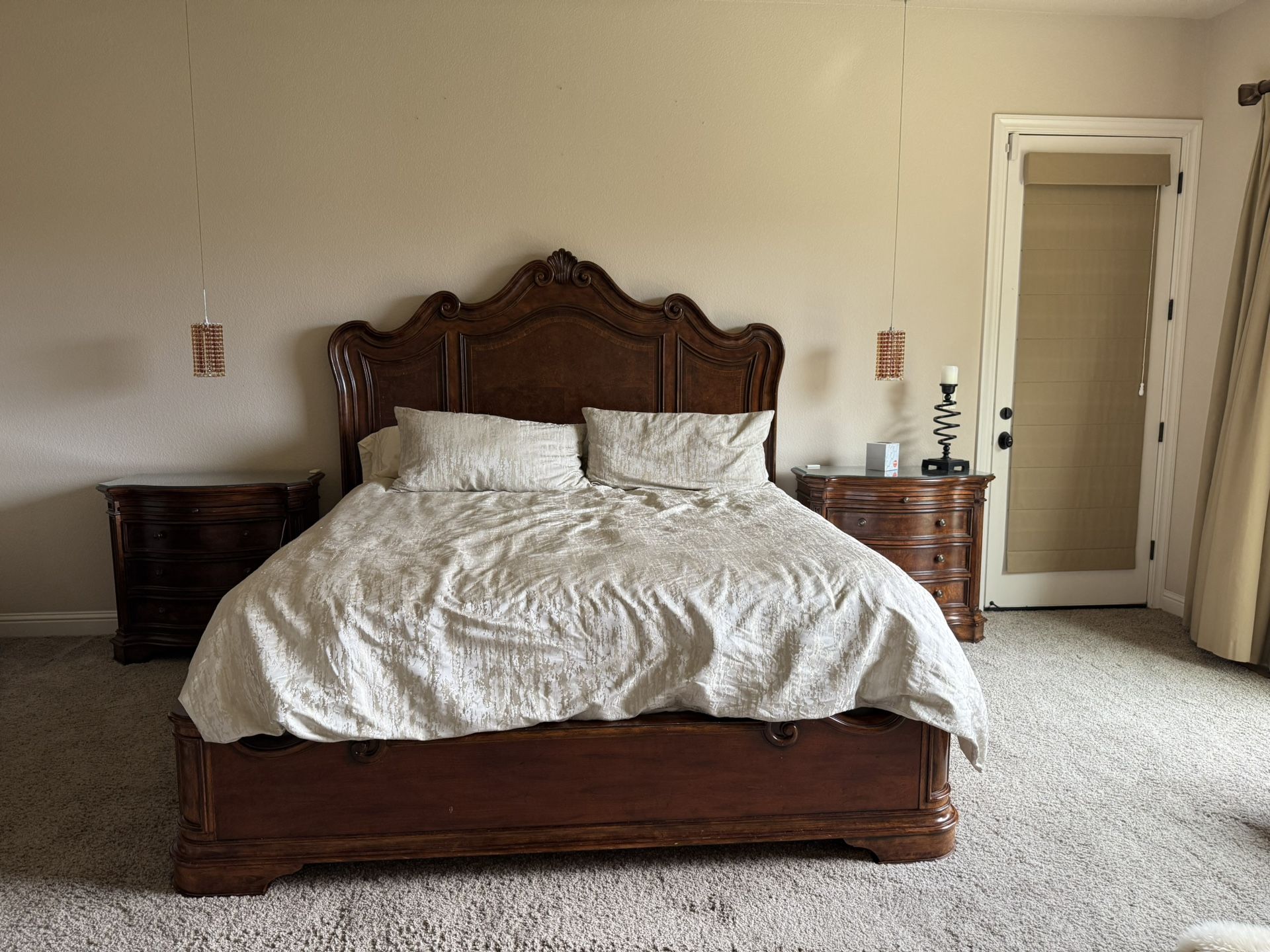 Cal King Bed ,2 Note stands &  Tall Dresser With Felt Lined