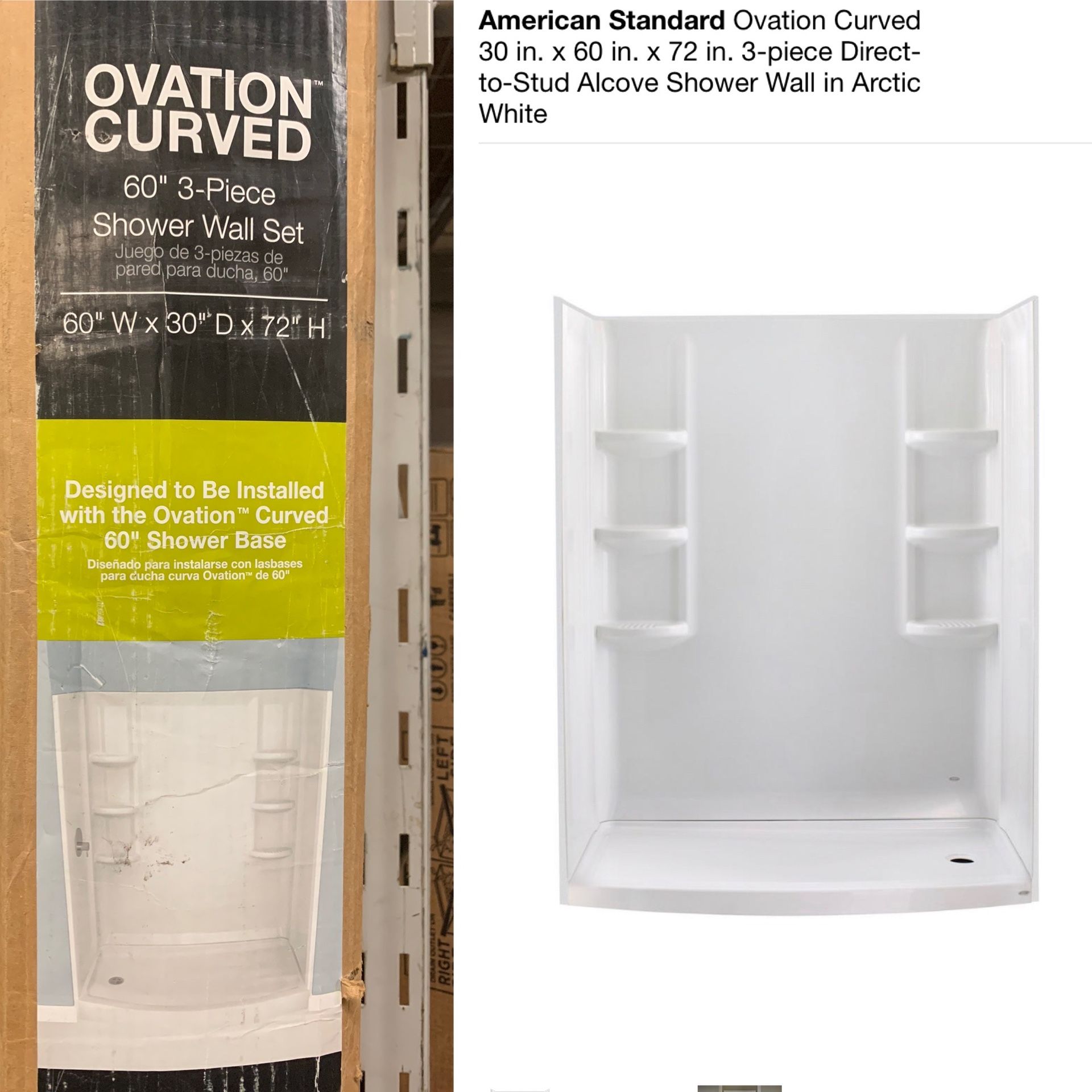 American Standard Ovation Curved 30 in. x 60 in. x 72 in. 3piece