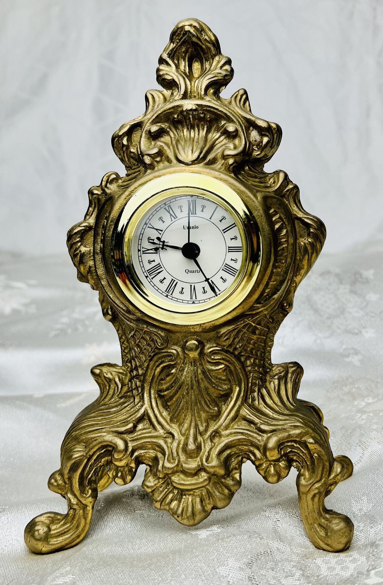 🕰️ Beautiful Antique Uranio West Germany Ornate Baroque Style Brass Mantle Quartz Clock