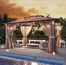 10'x12' Outdoor Gazebo with Double Polycarbonate Roof Khaki