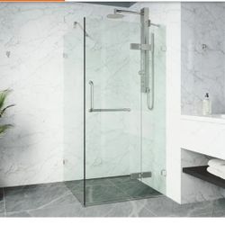 VIGO
Monteray 34 in. L x 46 in. W x 73 in. H Frameless Pivot Rectangle Shower Enclosure in Brushed Nickel with Clear Glass
New in box
650 cash no tax 