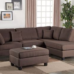 Brand New Chocolate Brown Sectional Sofa w Ottoman