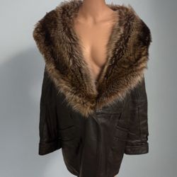 J. Perry for Marvin Richards Leather Jacket Genuine Silver Fox Size size L USA 