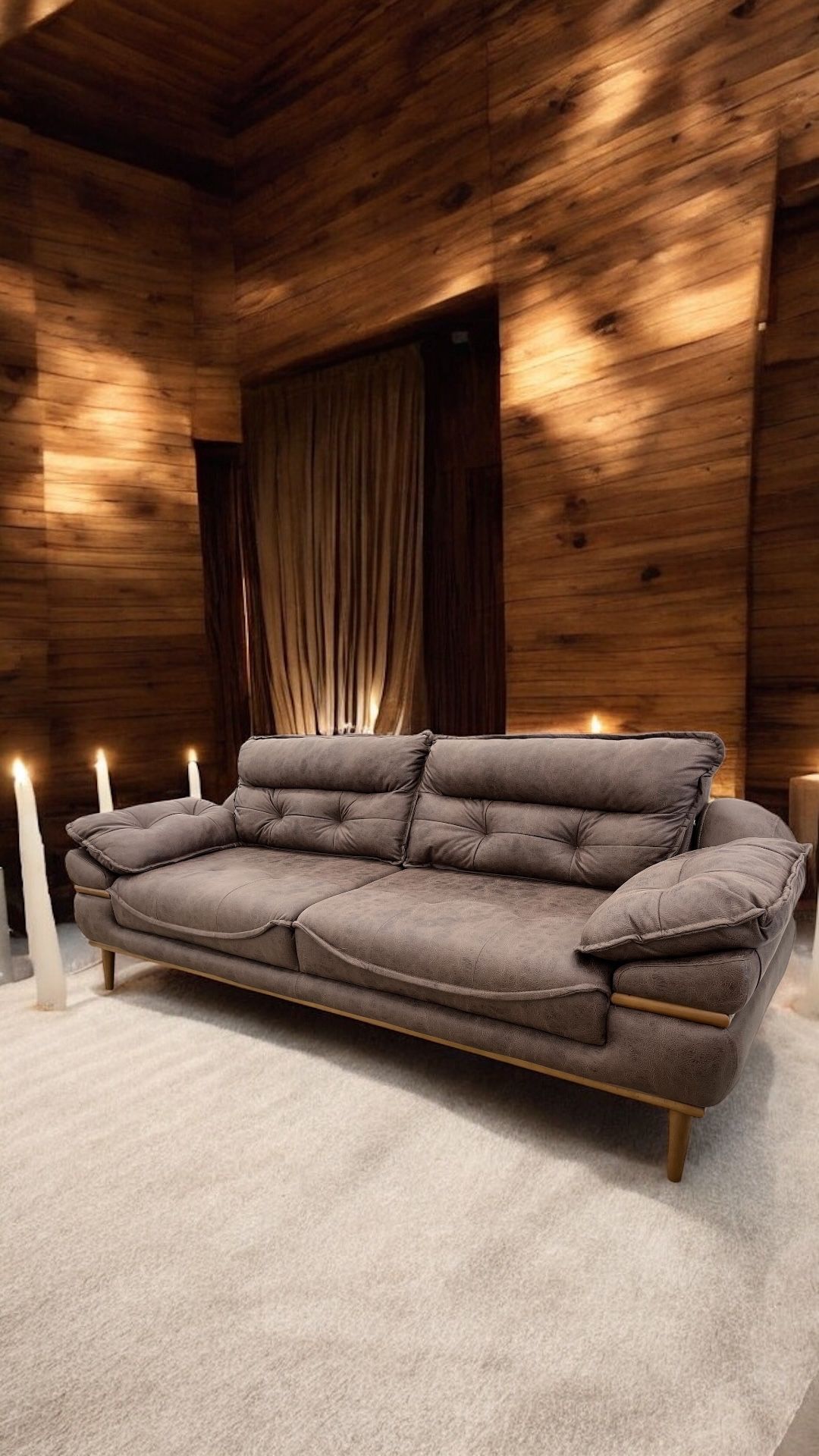 Timber Luxe Three-Seat Brown Sofa for Living Room, Suede Durable and Strong Fabric, Convertible Bed