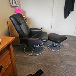 Two Pleather Black Recliner Chairs Plus Foot Stools 