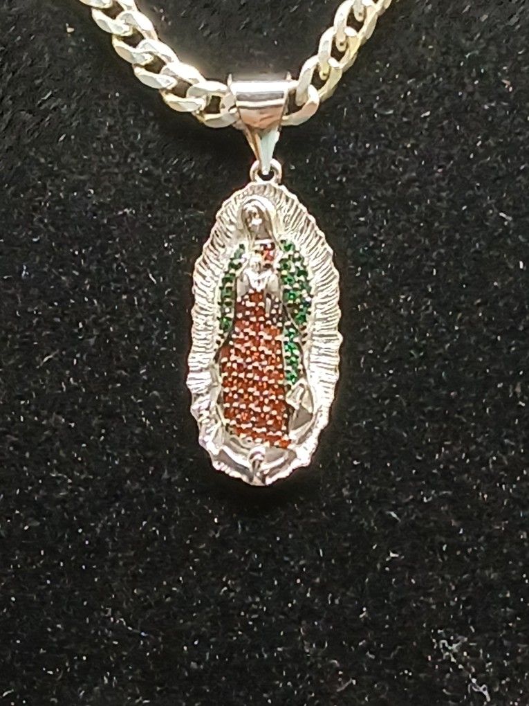 925 Silver Curb Chain With Virgin Mary Pendant