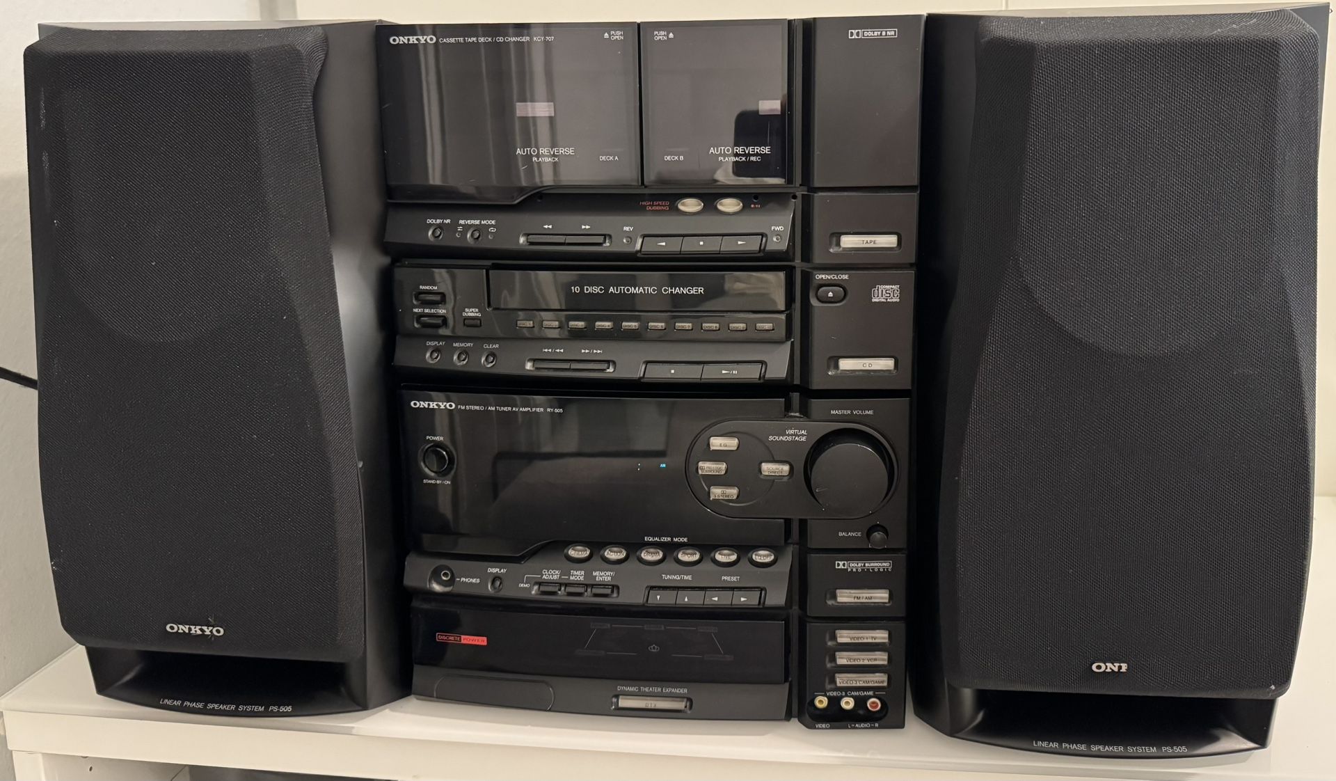 Onkyo cassette Tape Deck/Cd Changer KCY 707 Fm Stereo/ Am Tuner AV  Amplifier RY 505