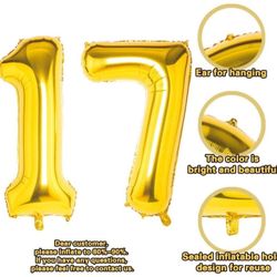Gold Number 17 Balloons,40 Inch Birthday Number Balloon Party