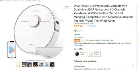 Dreametech L10 Pro Robotic Vacuum with Dual-Line LiDAR Navigation, 3D Obstacle Avoidance, 4000Pa Suction Multi-Level Mapping, Compatible with Alexa/Ap