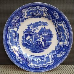 Antique 1890s Flow Blue Damascus W Adams & Sons Of England 9" Dinner Plate