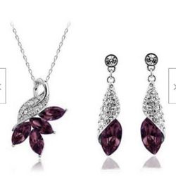 Austrian Silver Leaf Style Jewelry Set Necklace and Earrings