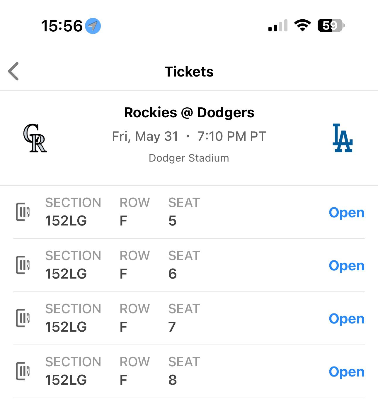 4 Tickets: Rockies @ Dodgers 5/31