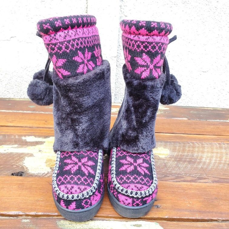 GIRL COZY POM POM FANY BOOT SHOES SZ 1