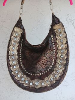 BROWN/BRONZE LEATHER HANDBAG