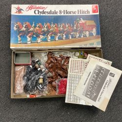 Vintage Bud Budweiser Clydesdale 8 Horse Hitch Toy Model Amt Beer Delivery 7702 Busch Box Sign