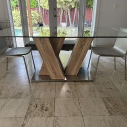Glass And Wood Accent Dining Table 