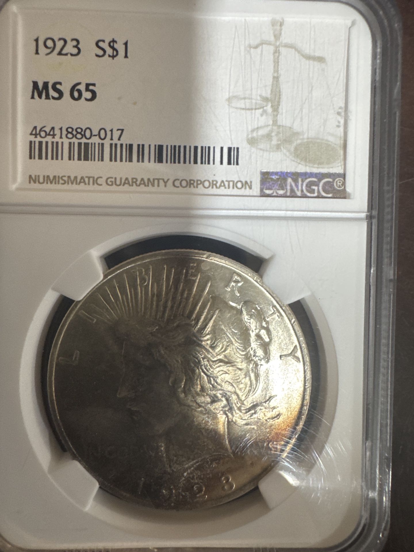 #94 1923-S Peace Dollar $1 – NGC MS65 Gem – Condition Rarity – Collector Toned – $325 OBO