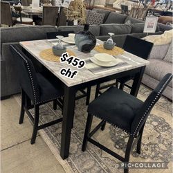 Thanksgiving 5 Piece Counter Height Faux Marble Top Dining Table Set 