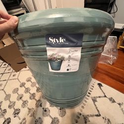 Style Selections Round 20.35-in W x 20.35-in L Blue Indoor/Outdoor Planter Pot Vase