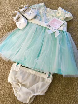 Tiffany Blue dress 9 months and crib shoes