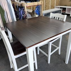 New 3-Piece Counter Height Dining Set, Rustic Mahogany/White