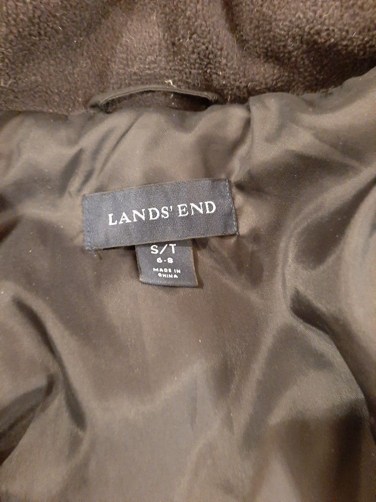 Lands End Black Full Length Trench Coat Puffer Jacket Sz S / T
