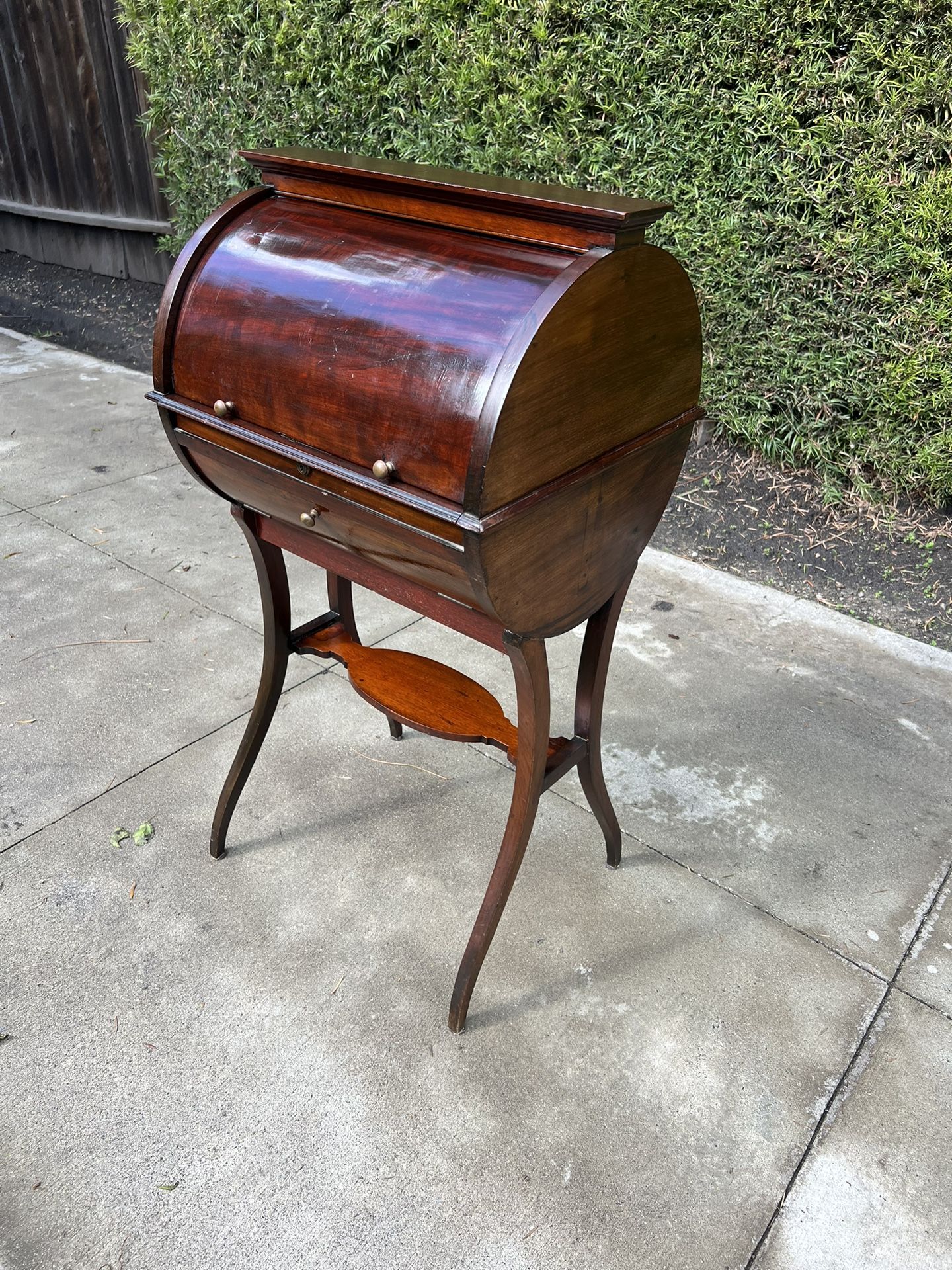 Unique Antique Wooden Barrel Shaped Secretary Desk
