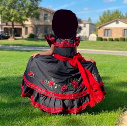 Mexican Embroidered Black/red Dress