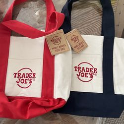 BRAND NEW Mini Trader Joe’s Canvas Tote Bag (Red & Navy Blue)